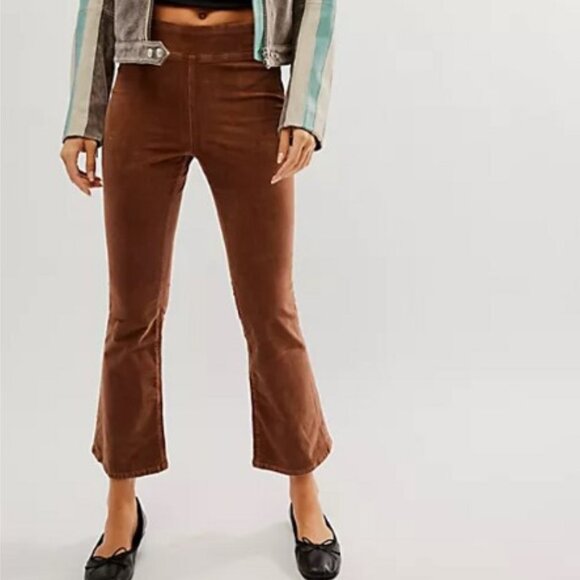 Free People Pants - Free People Velvet Crop Slim Flare Pants Brown Size Small Holiday Party Pant